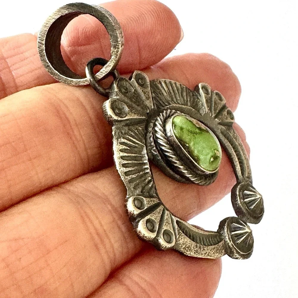 Navajo Turquoise Naja Pendant 2in Signed Billah‎ Squash Native American Handmade